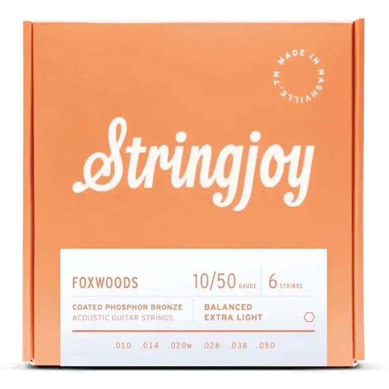 Stringjoy 10-50 Extra Light Gauge Foxwoods - Coated Phosphor Bronze Acoustic Guitar Strings Stringjoy