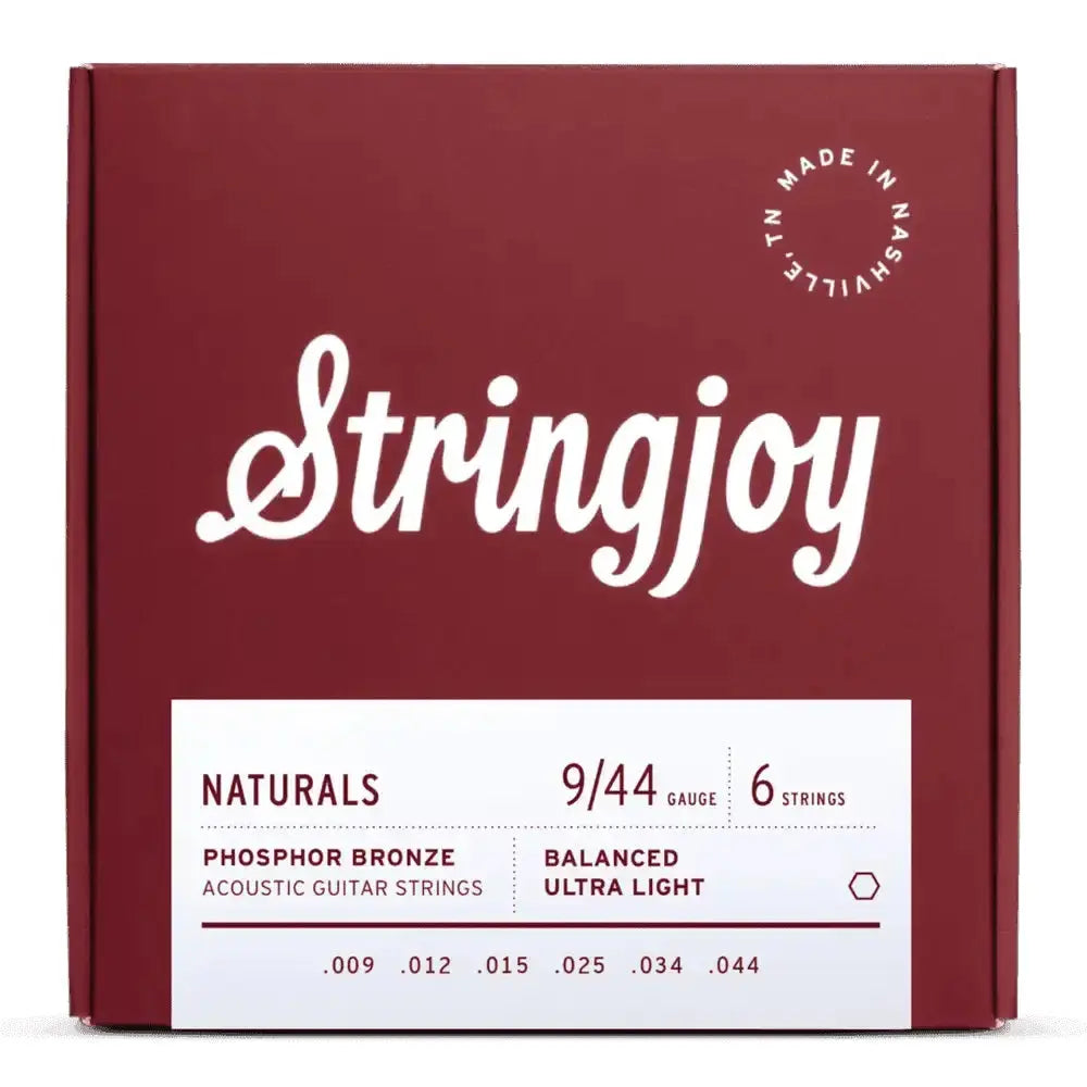 Stringjoy 9-44 Ultra Light Gauge Naturals - Phosphor Bronze Acoustic Guitar Strings Stringjoy