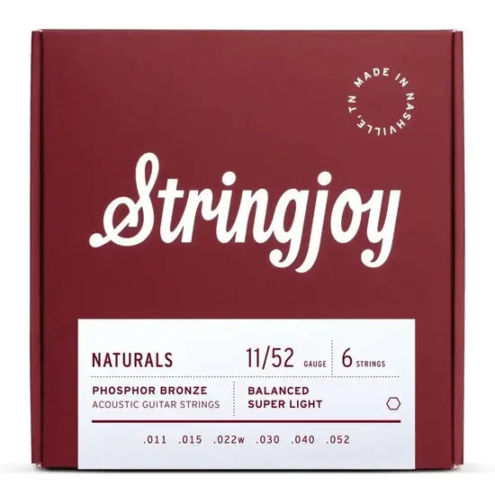 Stringjoy 11-52 Super Light Gauge Naturals - Phosphor Bronze Acoustic Guitar Strings Stringjoy