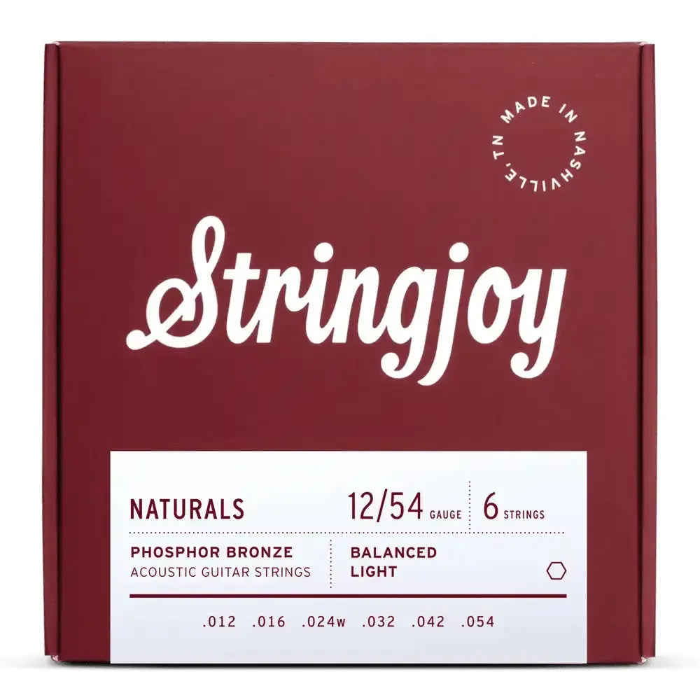Stringjoy 12-54 Light Gauge Naturals - Phosphor Bronze Acoustic Guitar Strings Stringjoy